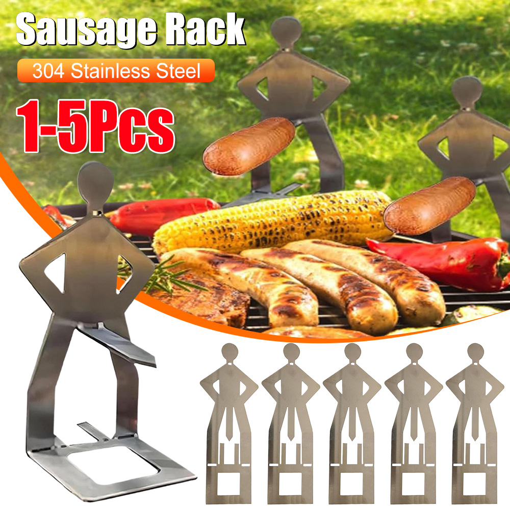 Hot Dog Press - 5-1PCS BBQ Sausage Holder Stainless Steel