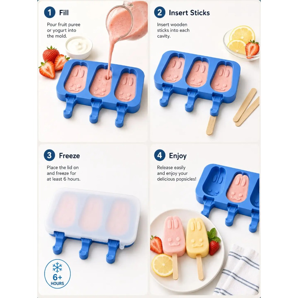 1pc 3-Cavity Silicone Popsicle - Bunny Cake Mold recension och pris