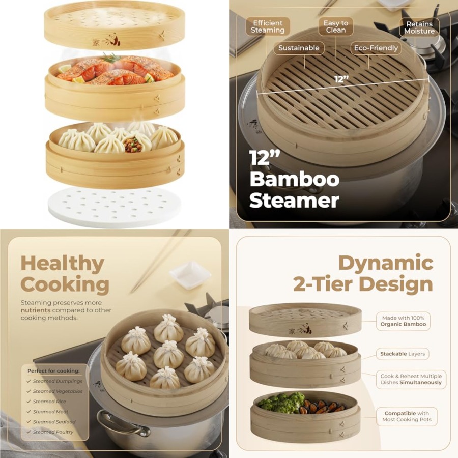 Bamboo Steamer Basket - 2-Tier - Bao Steamer Bamboo recension och pris