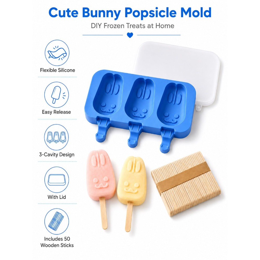 1pc 3-Cavity Silicone Popsicle - Bunny Cake Mold recension och pris